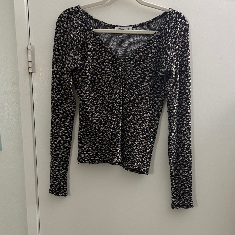 Hollister Black Floral Long Sleeve Tee